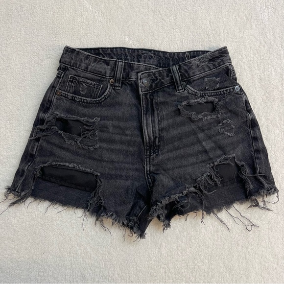 American Eagle Outfitters Pants - American Eagle Outfitters Black Ripped Jean Shorts Hi-Rise Size 00 Distressed